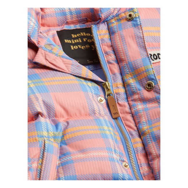 Recycled Polyester Checked Puffer Jacket Pink