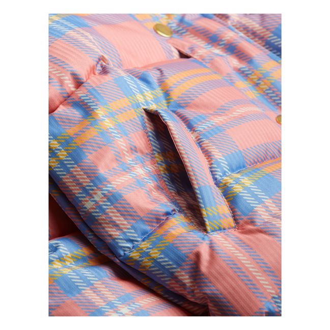 Recycled Polyester Checked Puffer Jacket Pink