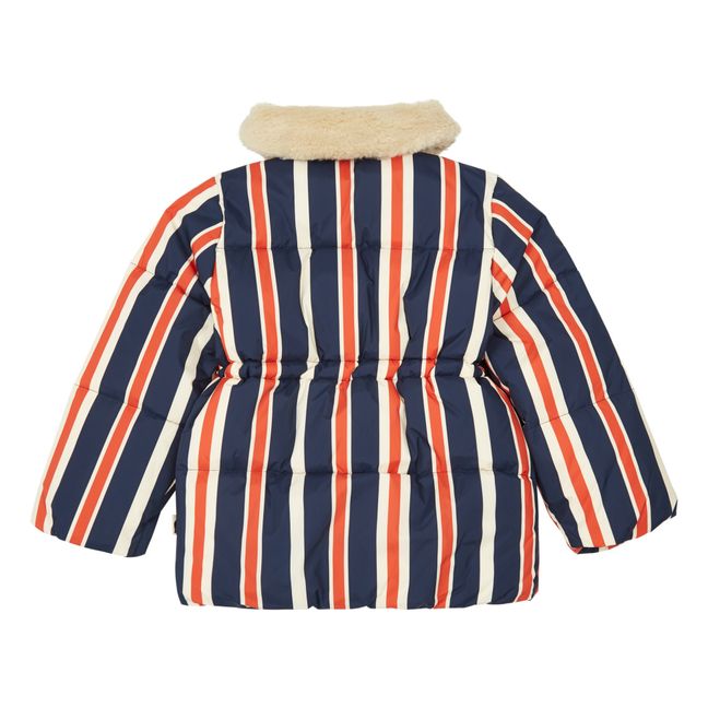 Recycled Polyester Striped Faux-Fur Puffer Jacket | Navy
