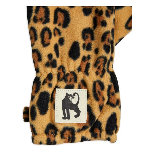 Recycled Polyester Leopard Print Mittens Marrón