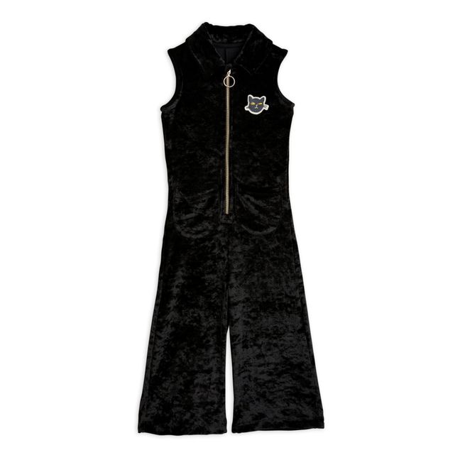 Recycled Polyester Velour Cat Jumpsuit Negro