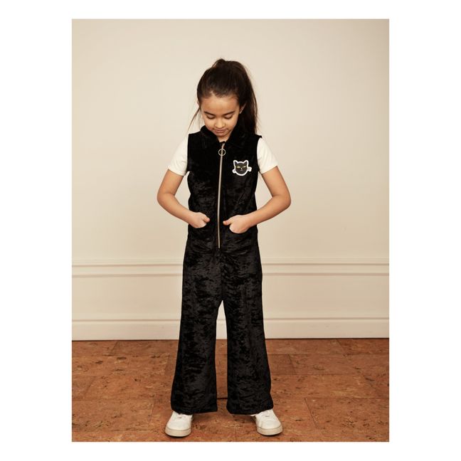 Recycled Polyester Velour Cat Jumpsuit Schwarz
