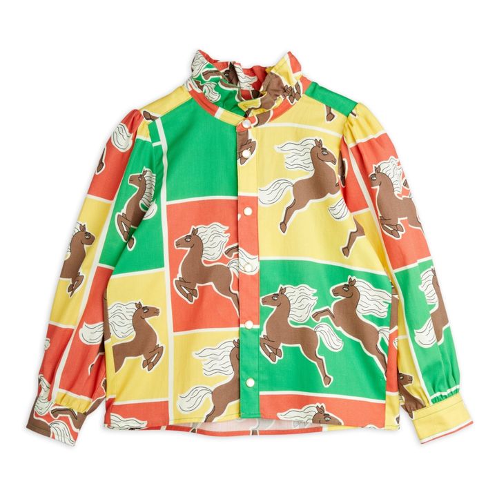 Organic Cotton Collared Horse Blouse Red- Product image n°0