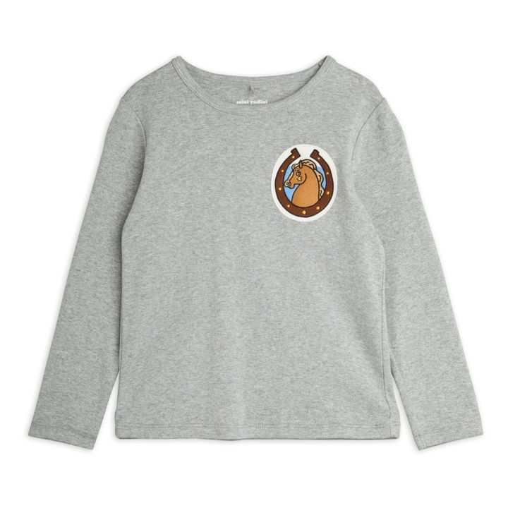 Organic Cotton Long Sleeve Horse T-shirt Gris- Imagen del producto n°0