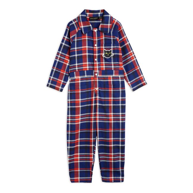 Organic Cotton Checked Jumpsuit Navy