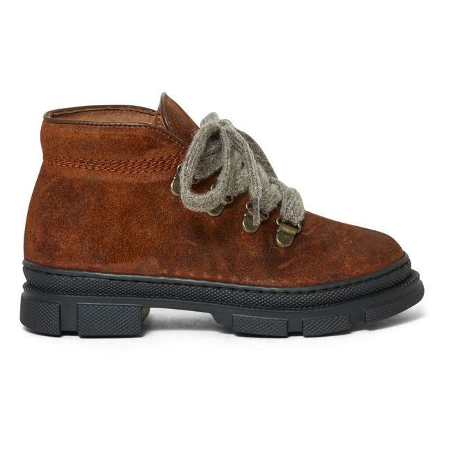 Nubuck Lace-Up Boots Cognac-Farbe