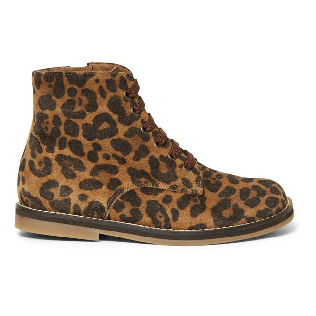 Leopard Print Lace-Up Boots | Camel