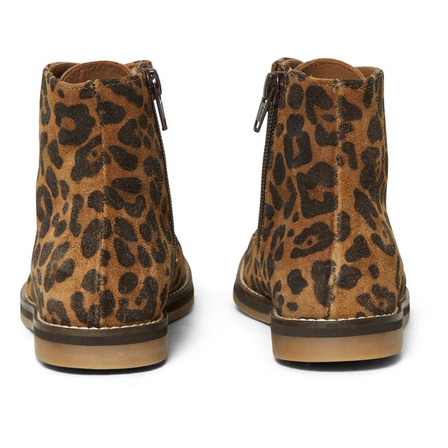 Leopard Print Lace-Up Boots Camel