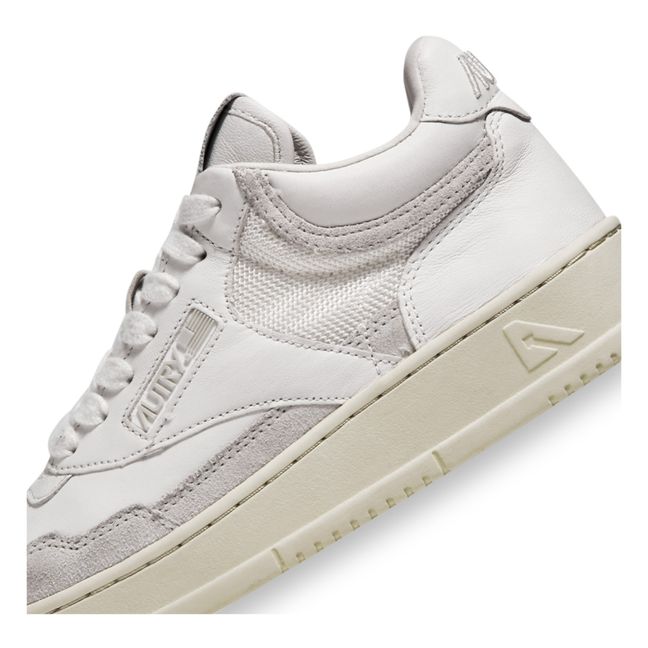 Open Mid-Top Smooth Leather Suede Sneakers | White