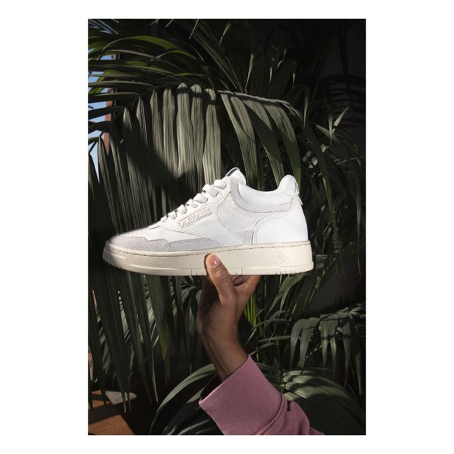 Open Mid-Top Smooth Leather Suede Sneakers White