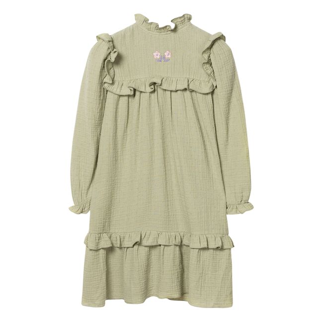 Vestido de algodón orgánico Plumetis Shelley | Verde oliva