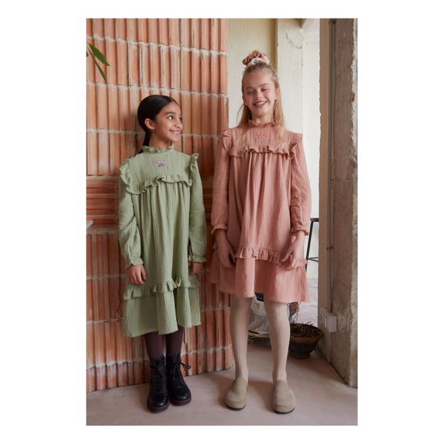 Vestido de algodón orgánico Plumetis Shelley | Verde oliva