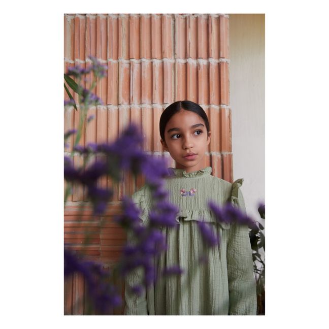 Vestido de algodón orgánico Plumetis Shelley | Verde oliva