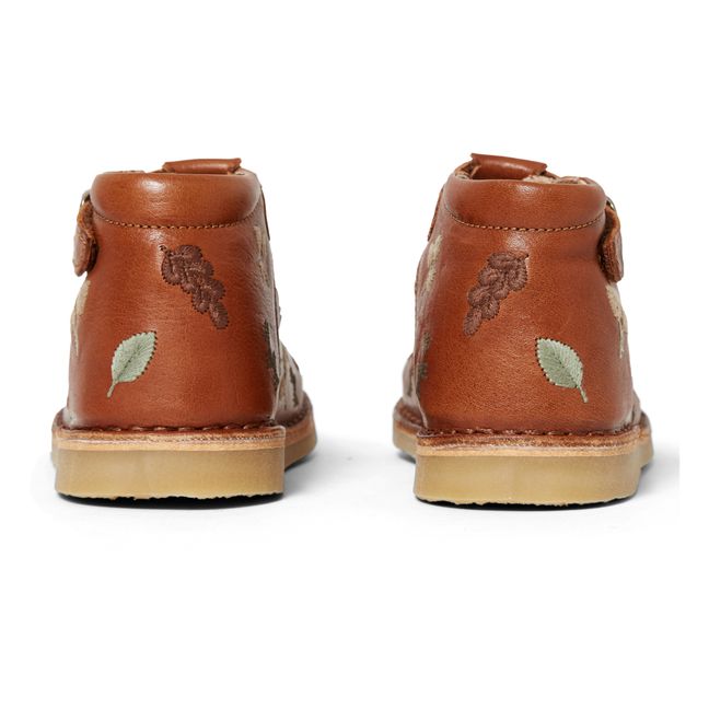 Embroidered T-Bar Mary Janes - Uniqua Capsule Collection | Cognac-Farbe