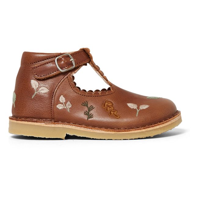 Embroidered T-Bar Mary Janes - Uniqua Capsule Collection Brown