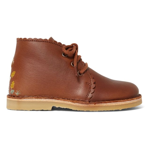 Lace-Up Embroidered Boots - Uniqua Capsule Collection Brown