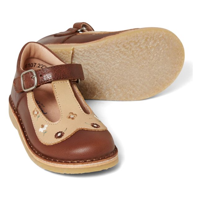 Peter Pan Embroidered T-Bar Mary Janes - Uniqua Caspule Collection Brown