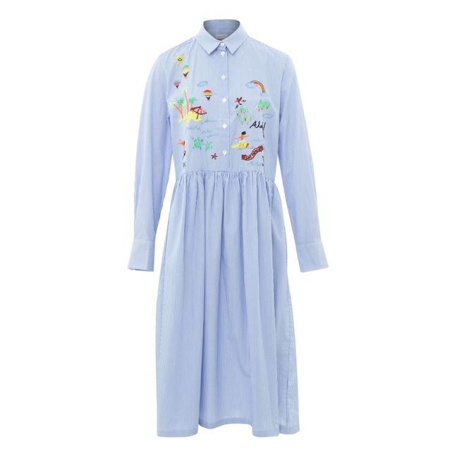 Patmos Striped Embroidered Dress | Blue