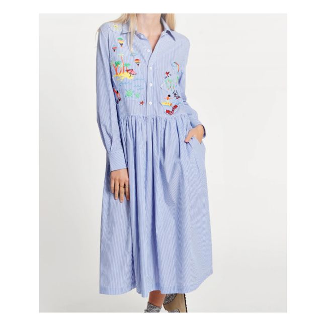 Patmos Striped Embroidered Dress | Blue