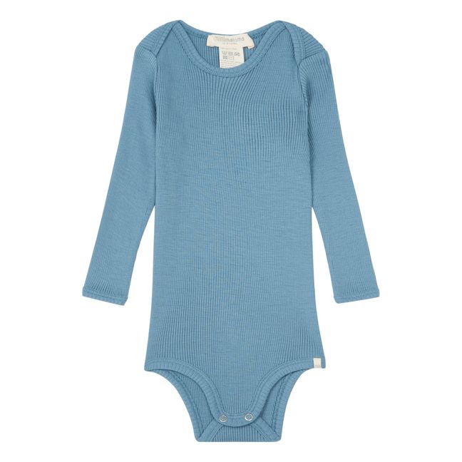 Alaska Merino Wool Ribbed Baby Bodysuit | Grey blue
