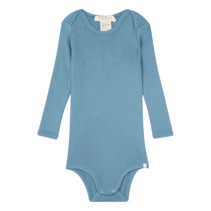 Alaska Merino Wool Ribbed Baby Bodysuit | Grey blue- Product image n°0
