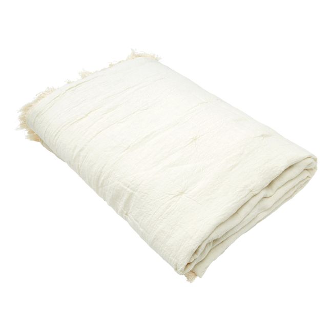 Fringed Cotton-Linen Blend Bedspread | Milk