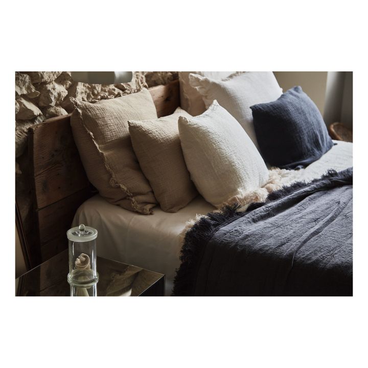 Couvre lit en coton et lin bio avec franges | Charbon- Image produit n°0