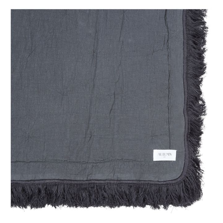 Couvre lit en coton et lin bio avec franges | Charbon- Image produit n°4