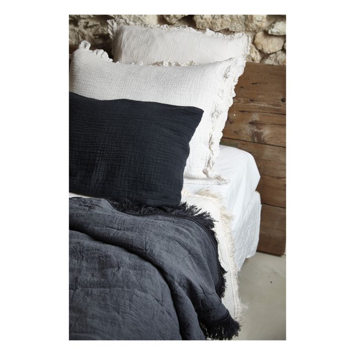 Couvre lit en coton et lin bio avec franges | Charbon- Image produit n°2