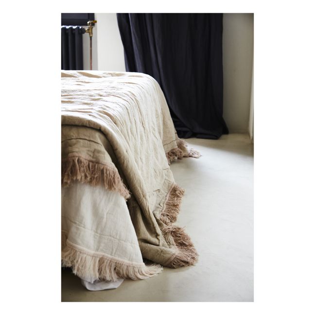Couvre lit en coton et lin bio avec franges Chêne
