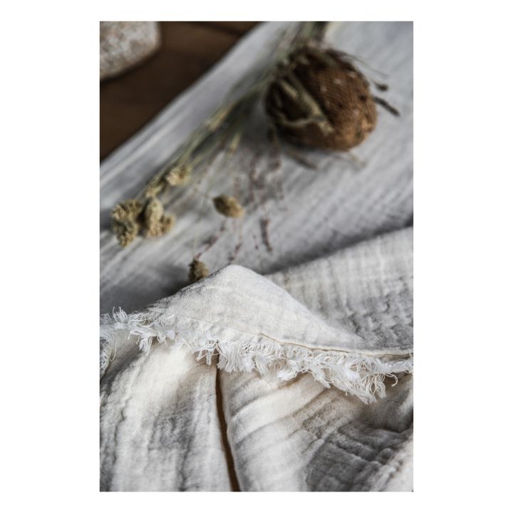 Hanoï Double Cotrton Muslin Fringed Tablecloth  | Leche- Imagen del producto n°1