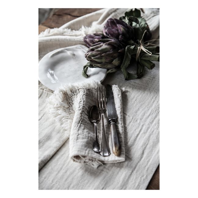 Hanoï Double Cotrton Muslin Fringed Tablecloth  | Milchfarbe