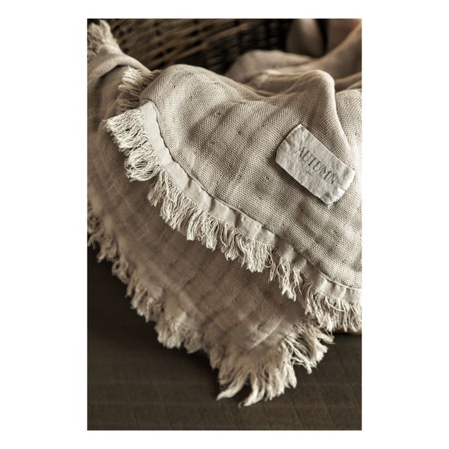 Loulou Double Cotton Muslin Fringed Blanket | Brown