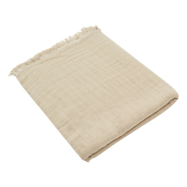 Loulou Double Cotton Muslin Fringed Blanket Marrón