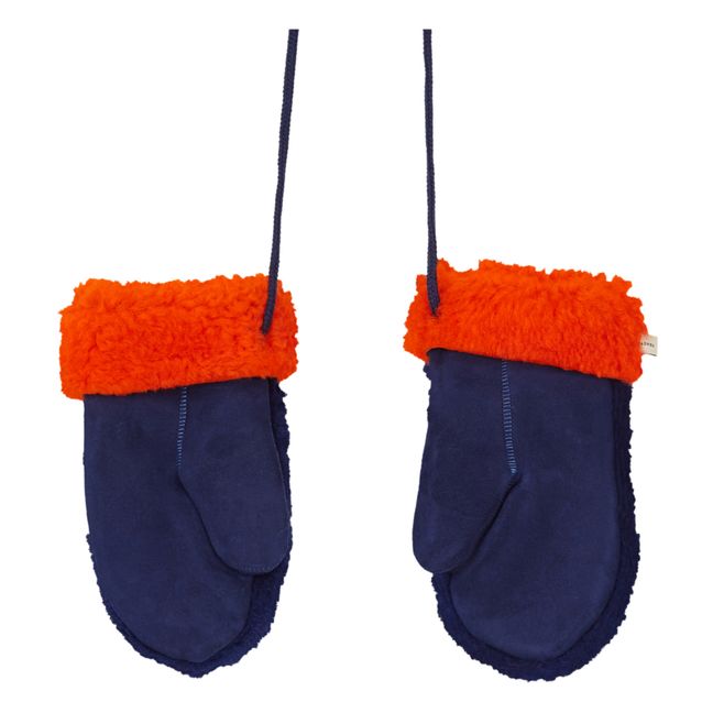 Two-Tone Merino Wool Sheepskin Mittens | Navy blue