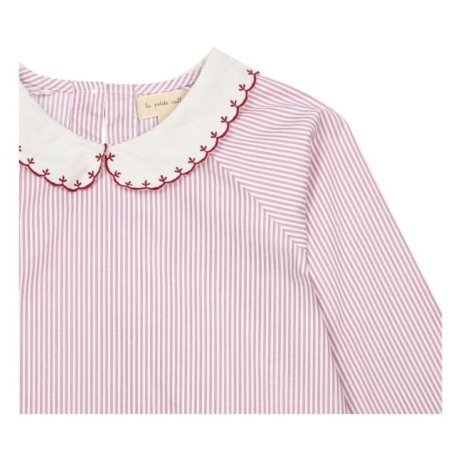 Organic Cotton Striped Embroidered Collar Blouse | Burgundy