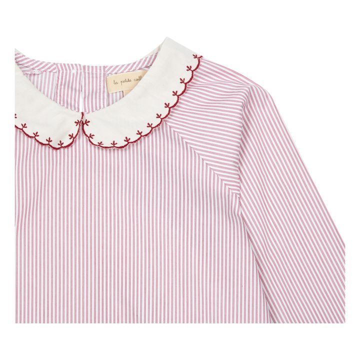 Organic Cotton Striped Embroidered Collar Blouse | Burgundy- Product image n°1
