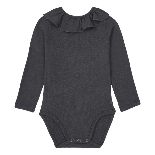 Organic Cotton Frill Collar Baby Bodysuit Gris Antracita