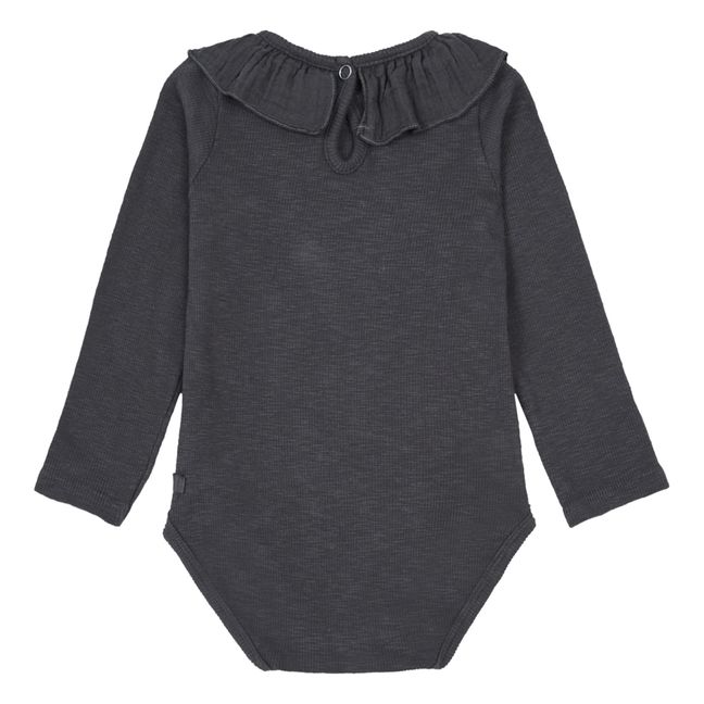Organic Cotton Frill Collar Baby Bodysuit Charcoal grey