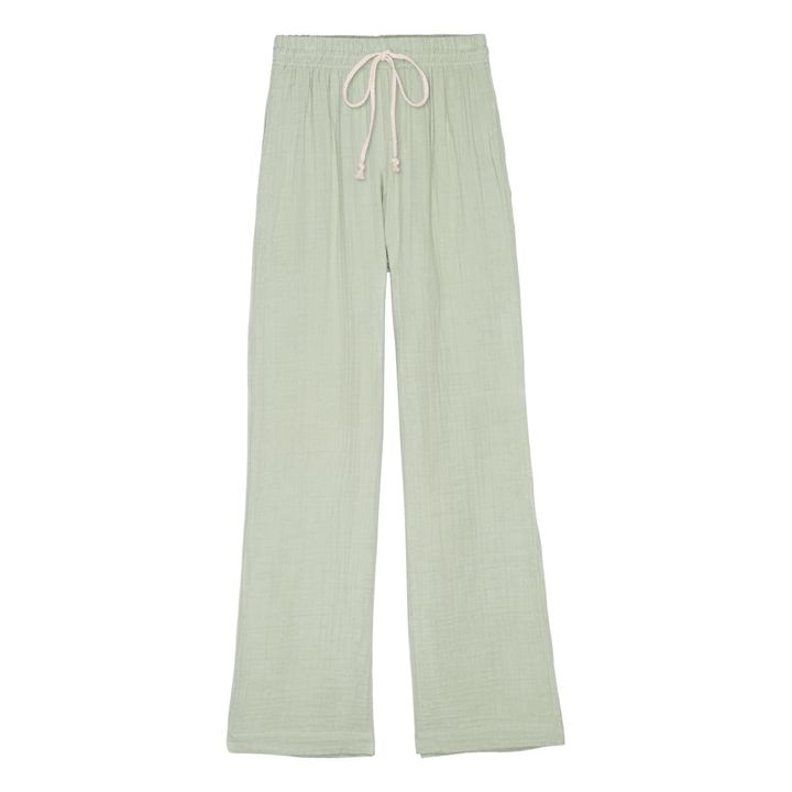 Bubble Cotton Muslin Wide Leg Trousers | Verde acqua- Immagine del prodotto n°0