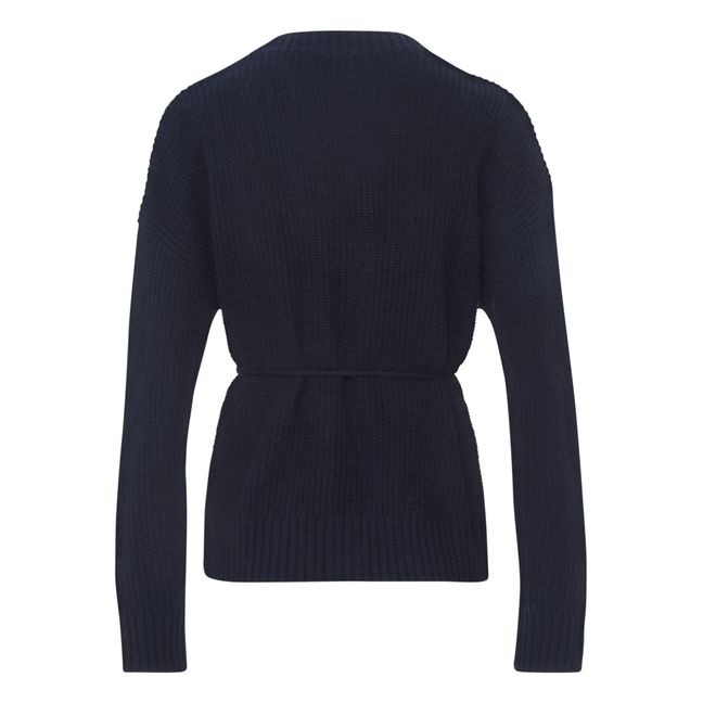 Charlotte Long Sleeve Cashmere and Wool Cardigan | Blu marino