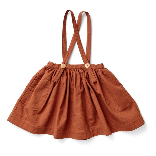 Mavis Organic Cotton Muslin Suspender Skirt | Terracotta