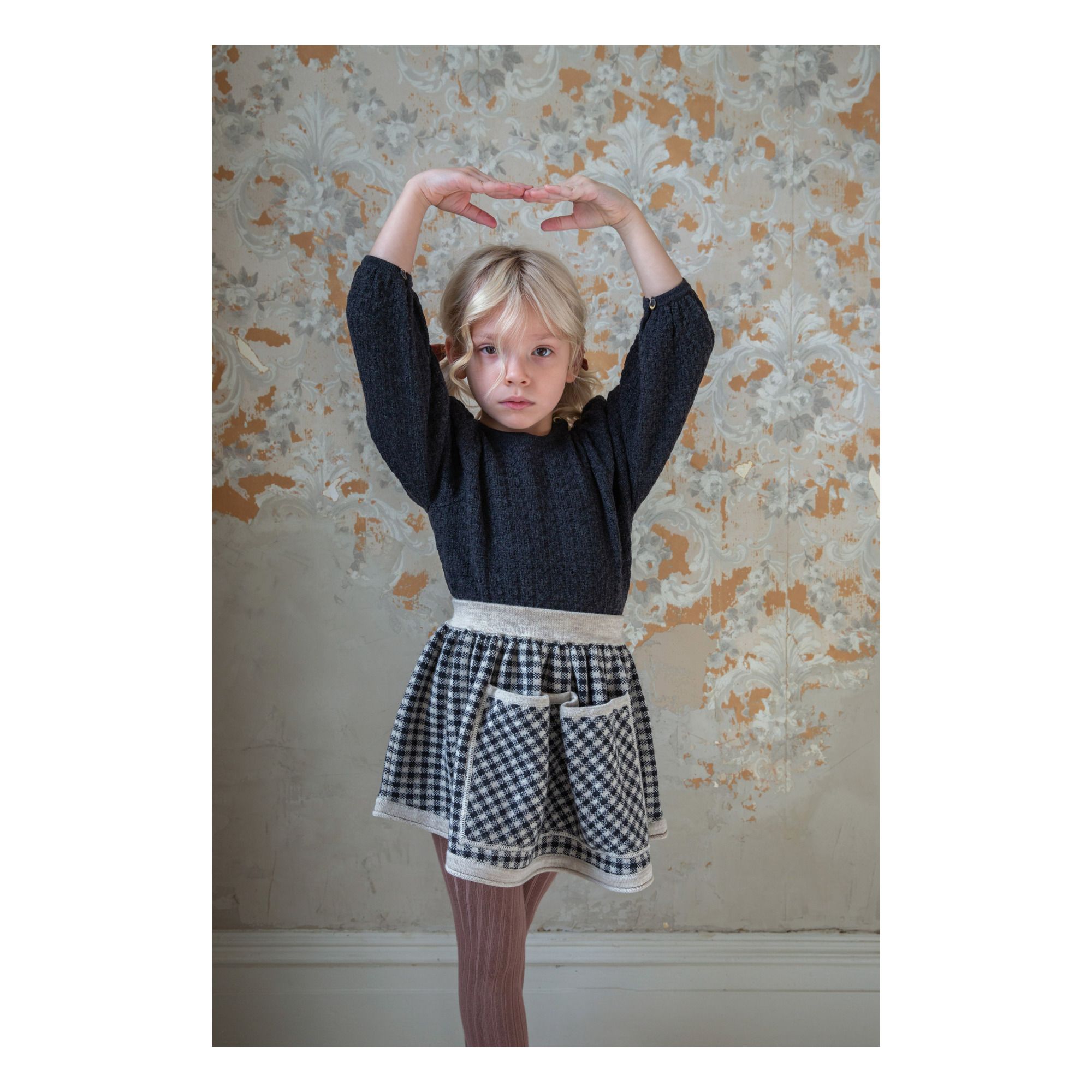 Erma Checked Merino Wool Skirt | Ecru