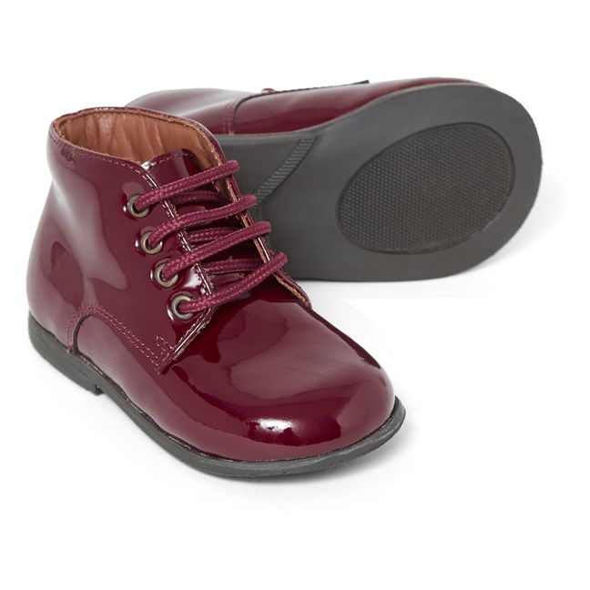 Patent Leather Lace-Up Boots | Burgunderrot