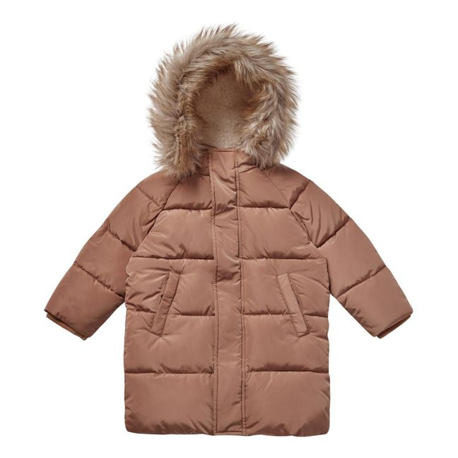 Long Hooded Puffer Jacket | Kamelbraun