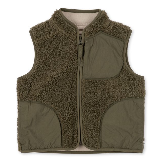 Dual Material Sherpa Vest | Khaki