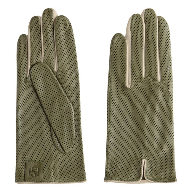 Statement Perforated Leather Gloves Khaki