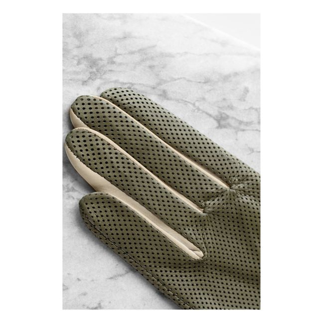 Statement Perforated Leather Gloves Khaki