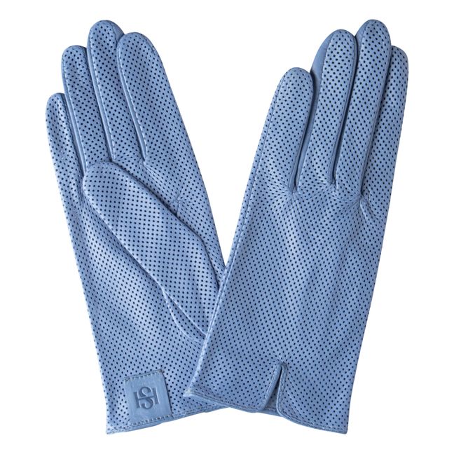 Statement Perforated Leather Gloves | Blue