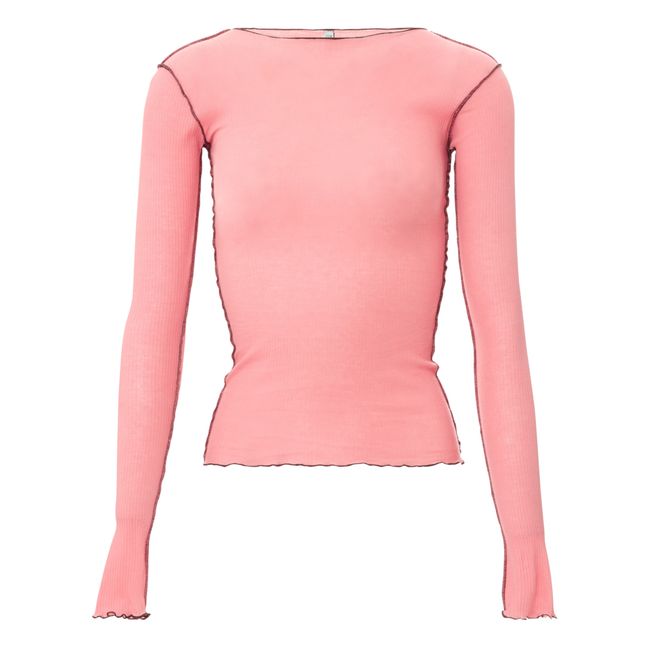 Vein Ribbed Organic Cotton T-shirt | Pink